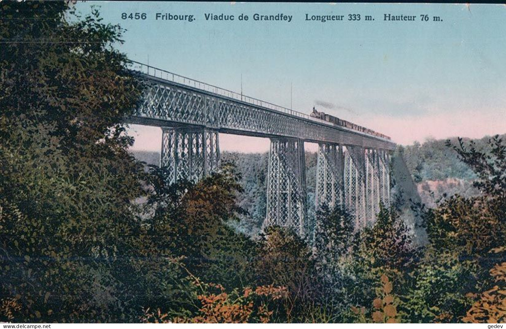 Fribourg, Chemin De Fer, Train à Vapeur Sur Le Viaduc De Grandfey (8456) - Kunstwerken