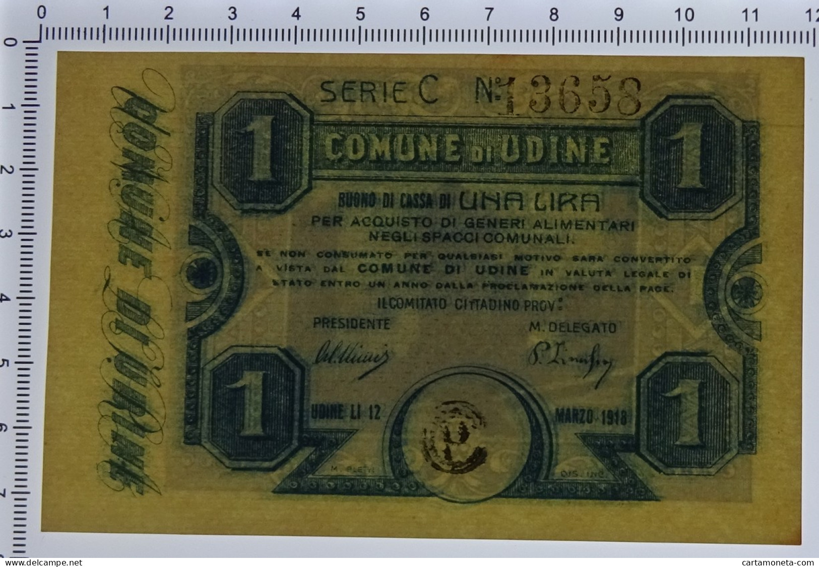 1 LIRA BUONO DI CASSA COMUNE DI UDINE WWI 12/03/1918 SUP+ - Other & Unclassified