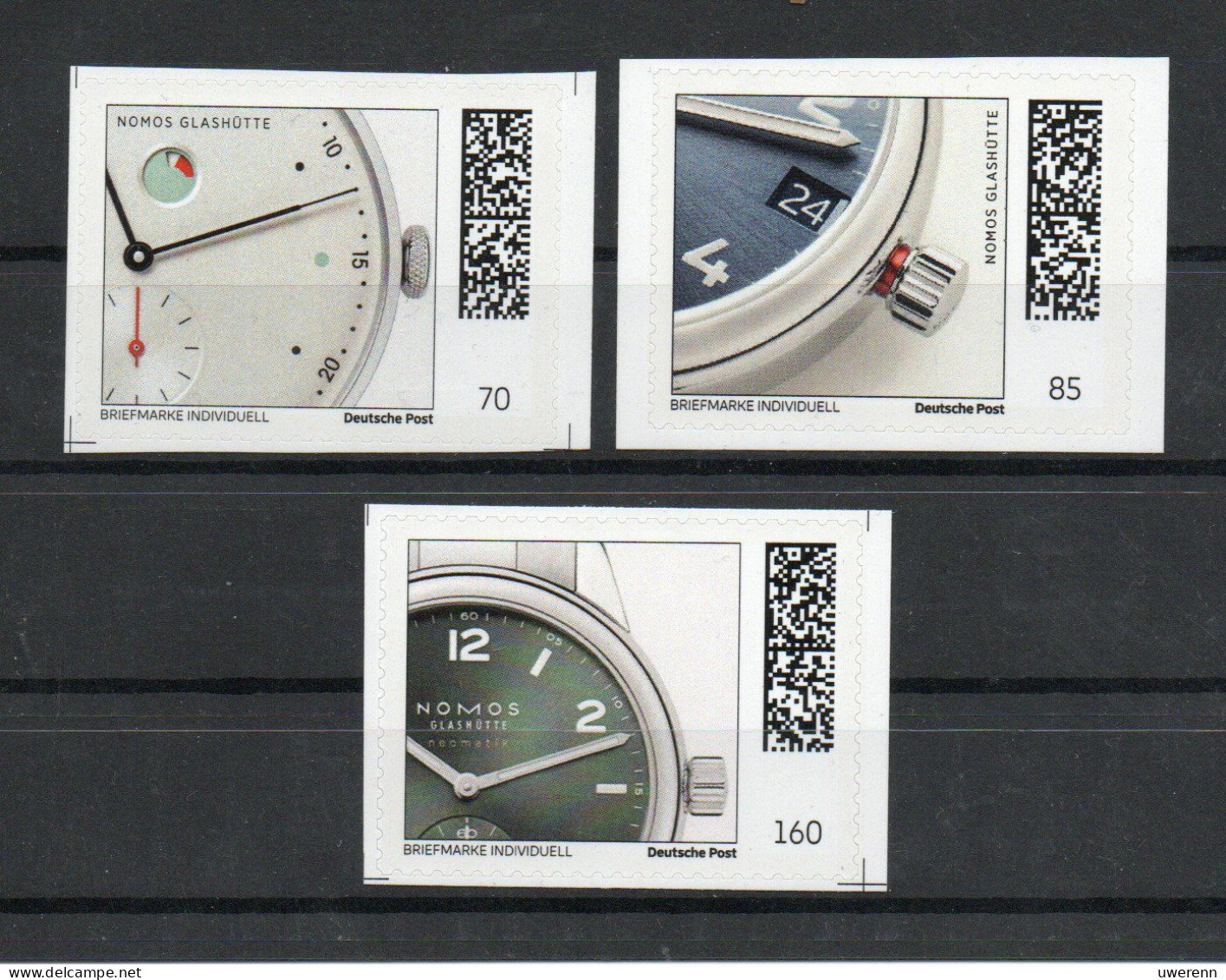 Deutschland 2023. Briefmarke Individuell, NOMOS Glashütte, 3 Werte Postfrisch (70, 85, 160 Ct) Komplett - Orologeria