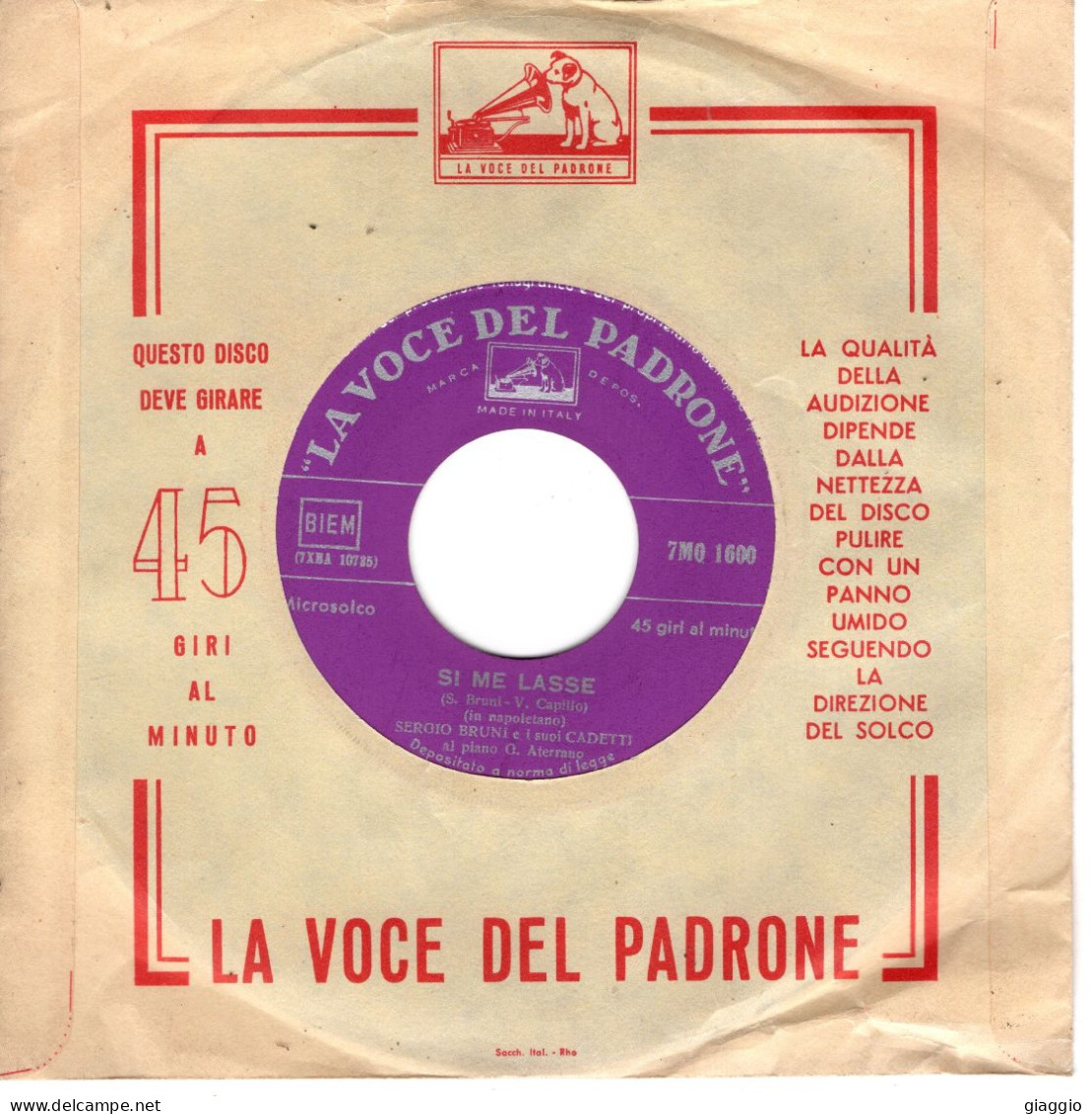 °°° 614) 45 GIRI - LA VOCE DEL PADRONE - SERGIO BRUNI - TUTT'E DDUIE / SI ME LASSE °°° - Other - Italian Music