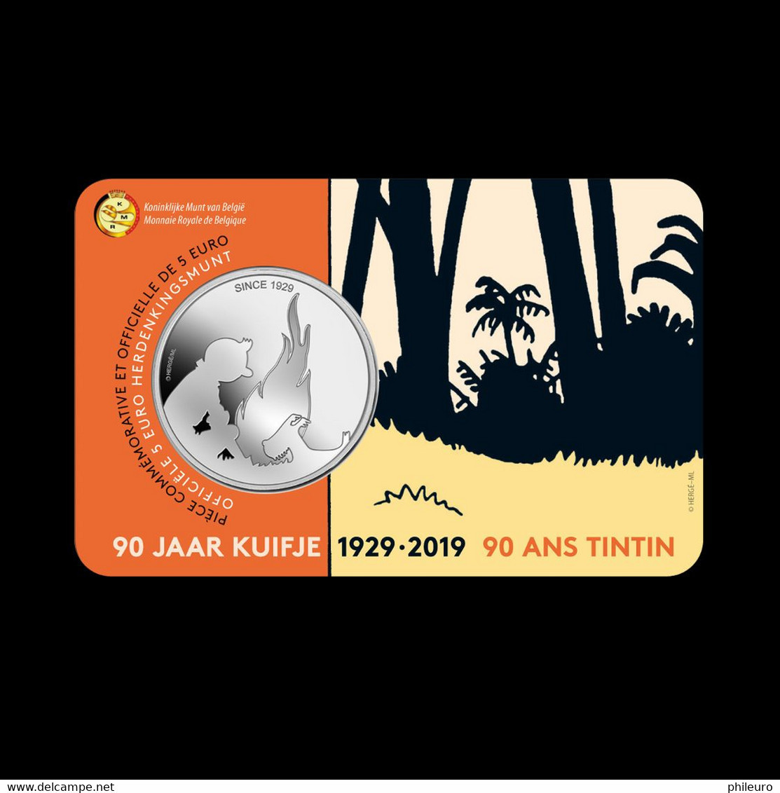 Belgique 2019 : 5€ Commémorative '90 Ans De Tintin' (en Relief Et En Coincard) - DISPONIBLE EN FRANCE - Belgio