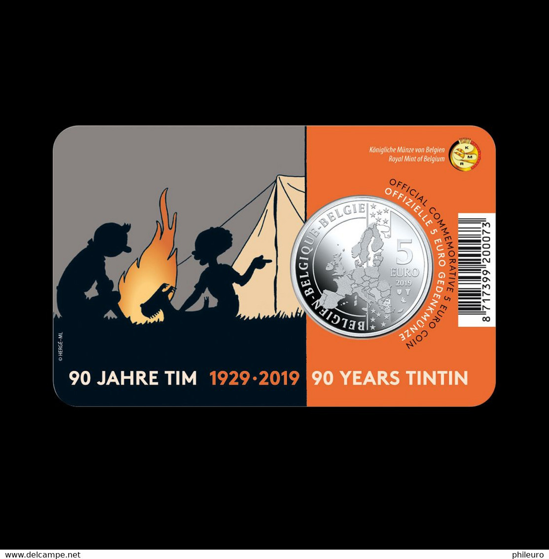 Belgique 2019 : 5€ Commémorative '90 Ans De Tintin' (en Relief Et En Coincard) - DISPONIBLE EN FRANCE - Belgio