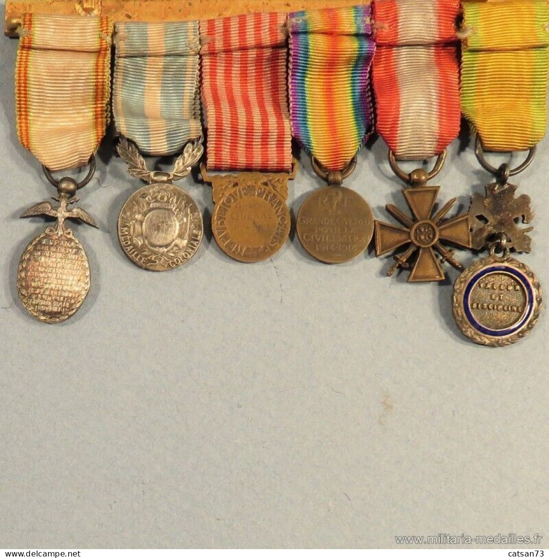 BARRETTE DE 6 REDUCTIONS MEDAILLES MILITAIRES D'UN ANCIEN PREMIERE GUERRE - Autres & Non Classés