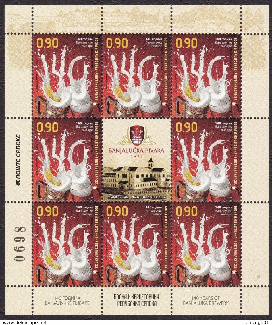 Bosnia Serbia 2013  140 Years Anniversary Banjaluka Brewery Beer, Mini Sheet MNH - Bières