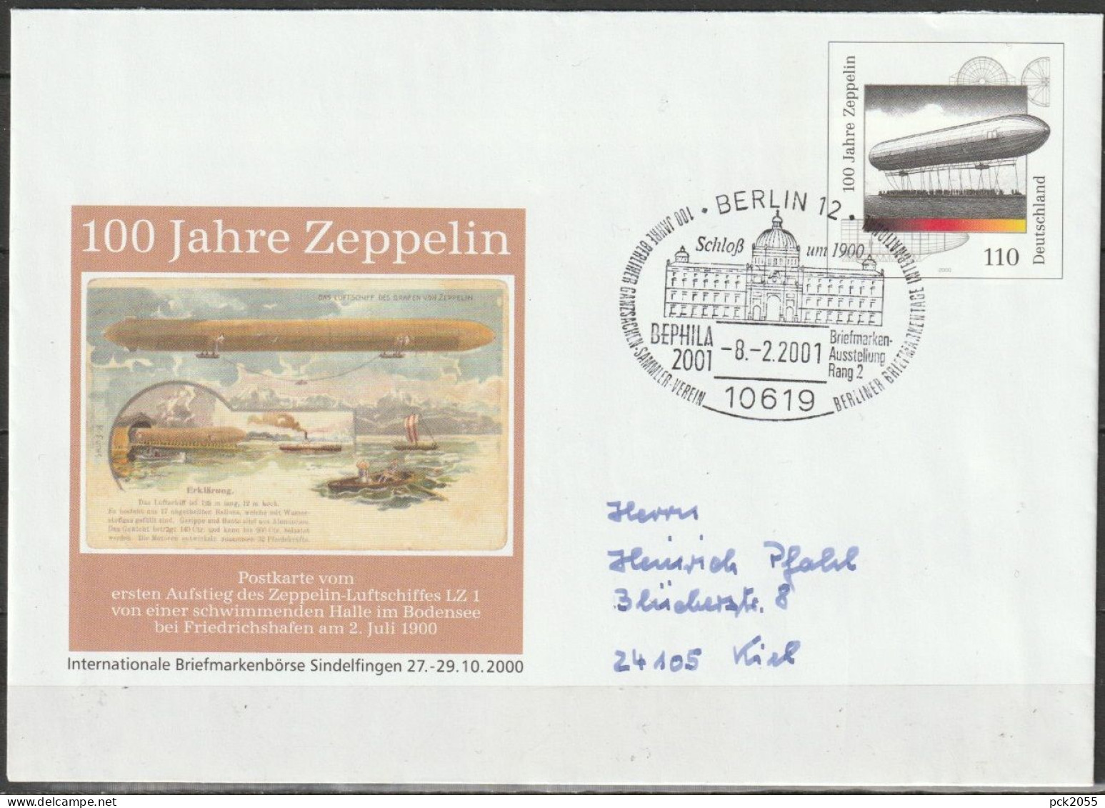 BRD Ganzsache 2000 USo 17 100 Jahre Zeppelin Gelaufen Sonderst, Berlin BEPHILA 2001 8.2.2001(d3553) - Briefomslagen - Gebruikt