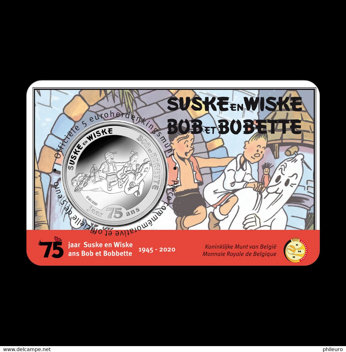 Belgique 2020 : 5€ Commémorative '75 Ans De Bob Et Bobette / Suske En Wiske' (en Relief Et En Coincard) - EN FRANCE - Belgien