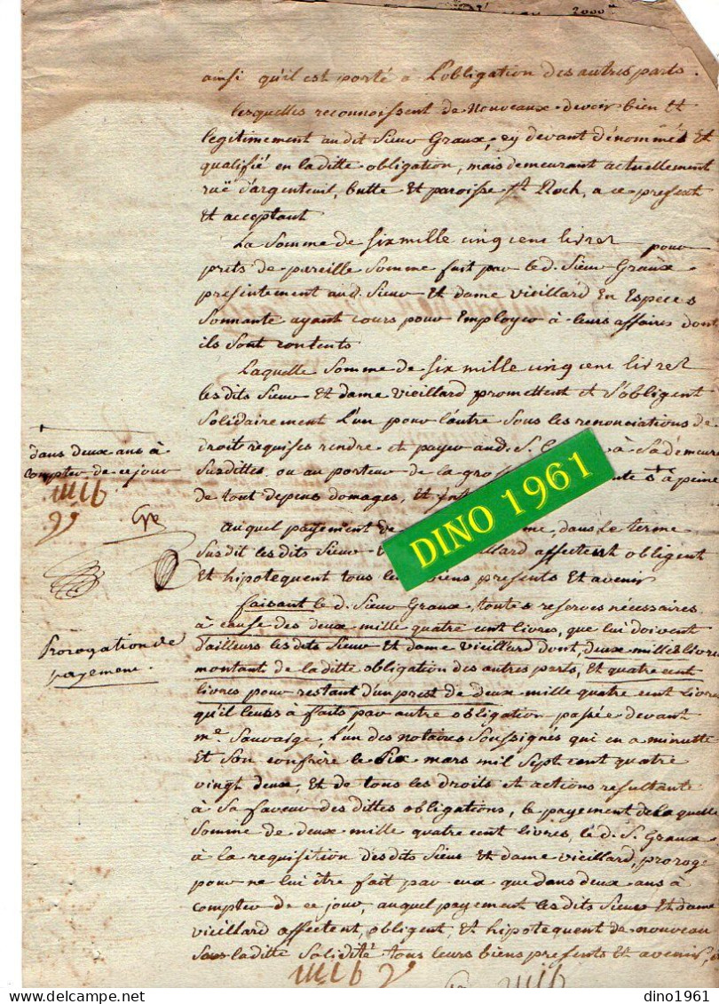 VP22.990 - Généralité De PARIS - Acte De 1781 - Obligation - M. VIEILLARD, Ecuyer, Page De S. A . Mgr Le Prince De CONTI - Matasellos Generales