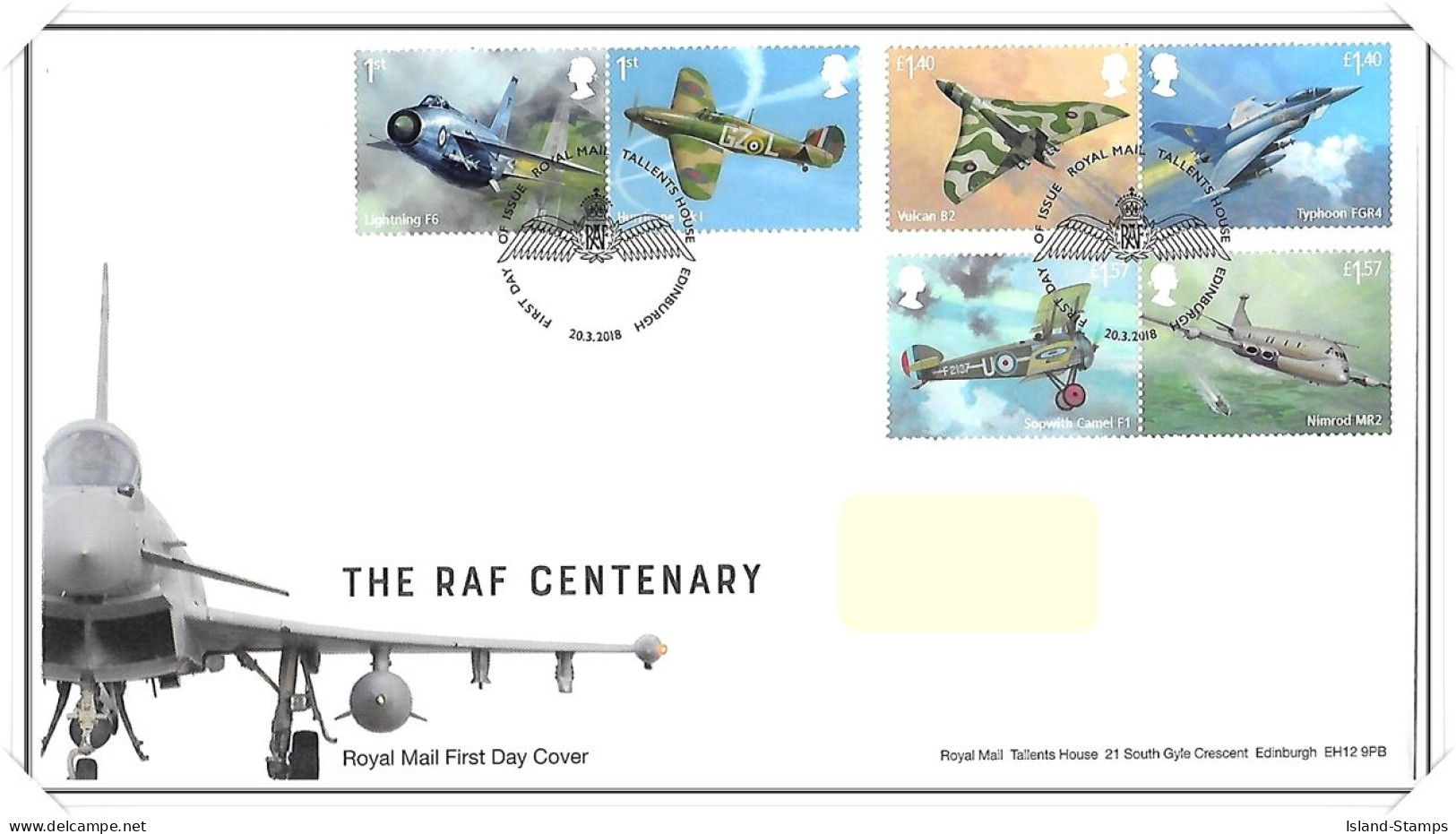 2018 GB FDC - The RAF Centenary - Typed Address - 2011-2020 Em. Décimales