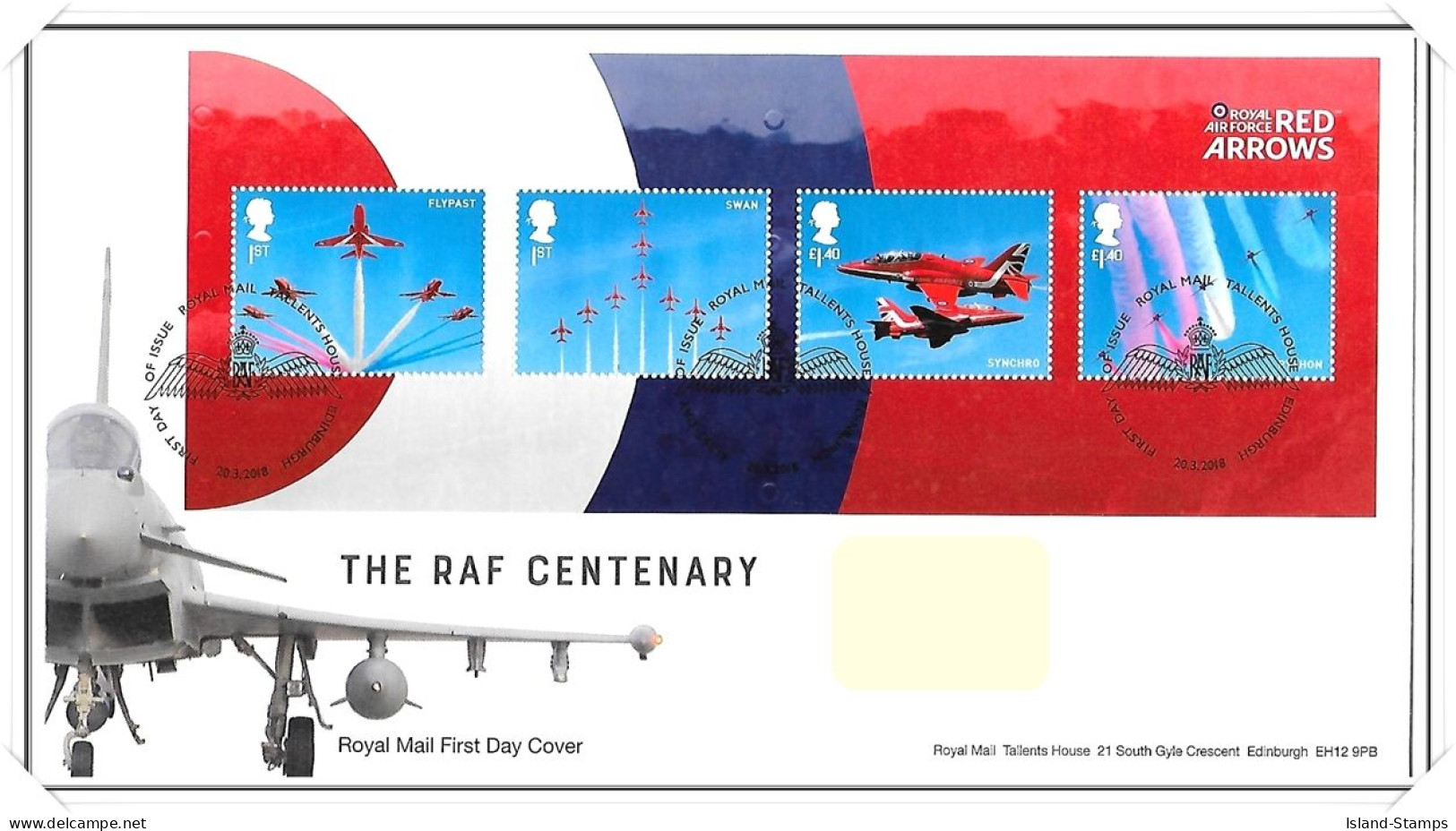 2018 GB FDC - The RAF Centenary Mini Sheet - Typed Address - 2011-2020 Decimal Issues