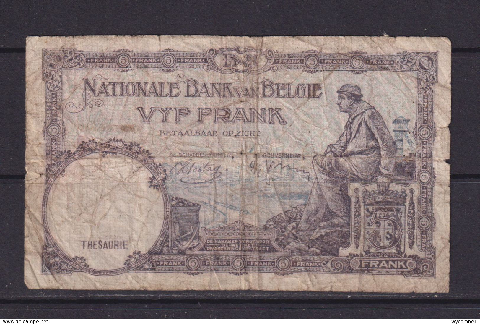 BELGIUM - 1938 5 Francs Circulated Banknote - 5 Franchi