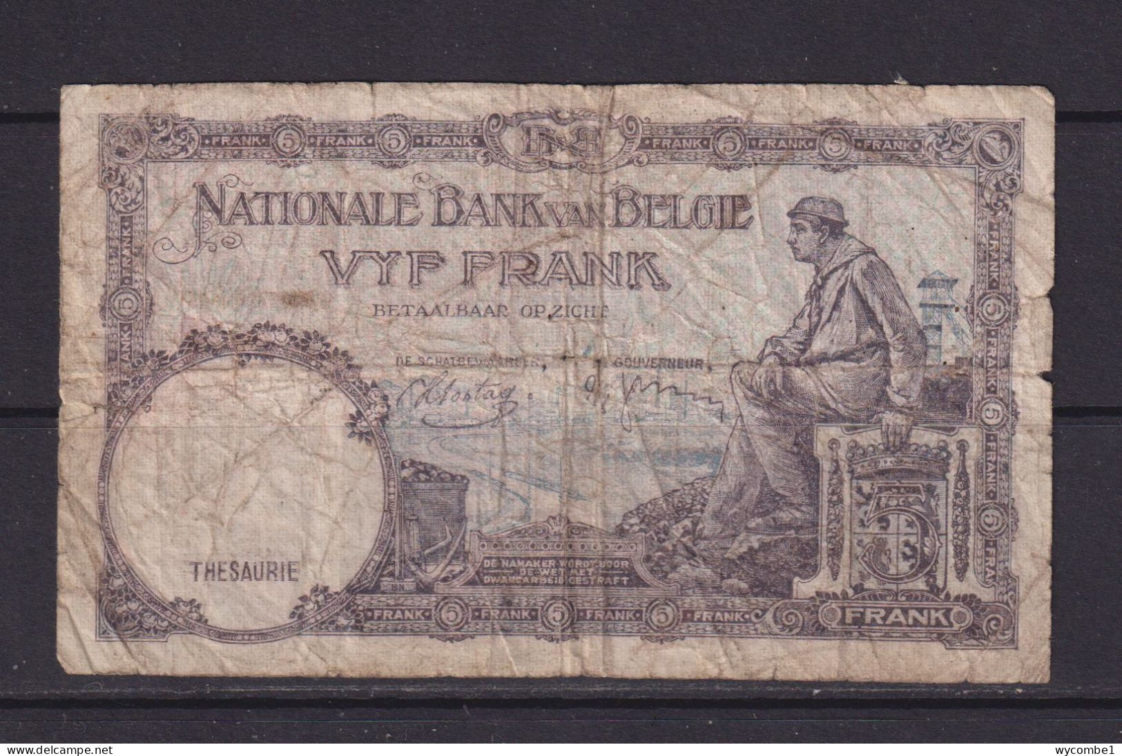 BELGIUM - 1938 5 Francs Circulated Banknote - 5 Francs