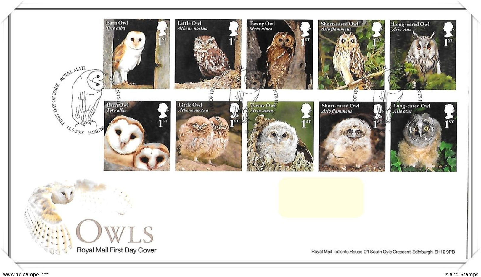 2018 GB FDC - Owls - Typed Address - 2011-2020 Ediciones Decimales