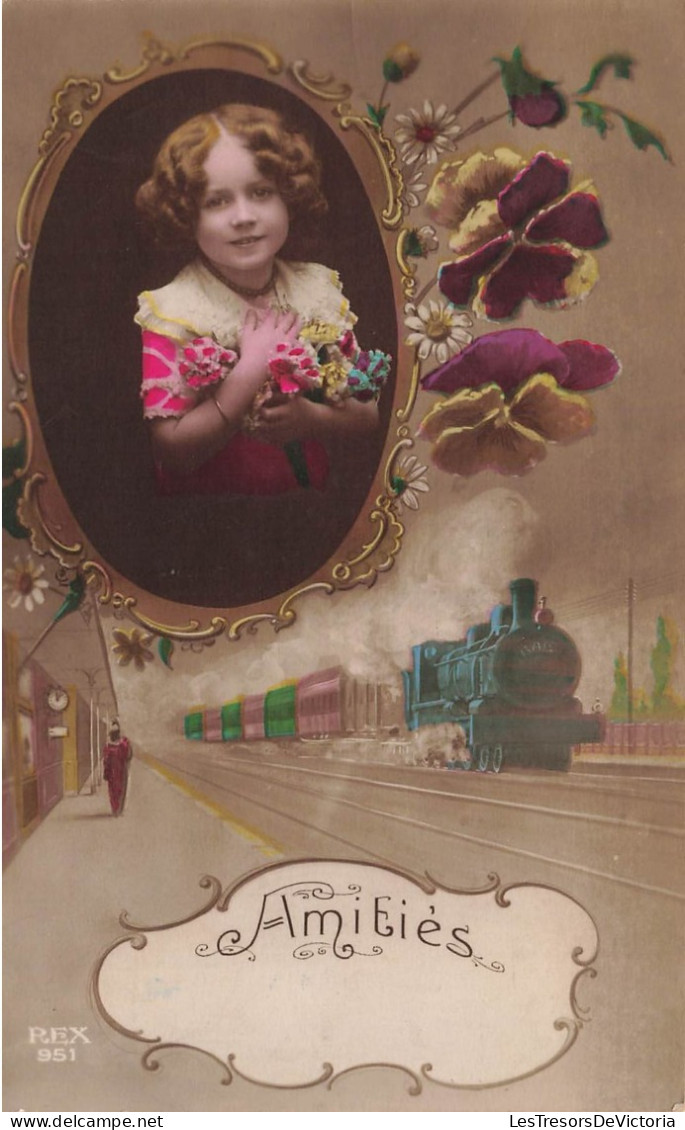 ENFANTS - Amitiés - Petite Fille - Locomotive - Gare - Carte Postale Ancienne - Sonstige & Ohne Zuordnung