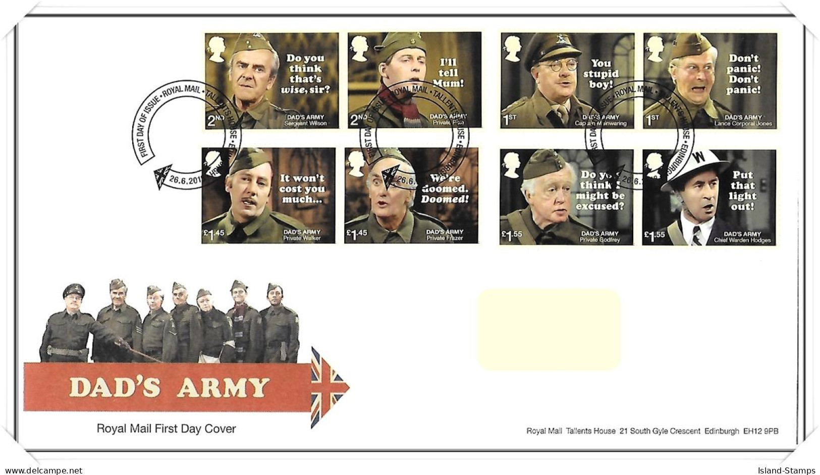 2018 GB FDC - Dads Army - Tallents House PM - Typed Address - 2011-2020 Dezimalausgaben