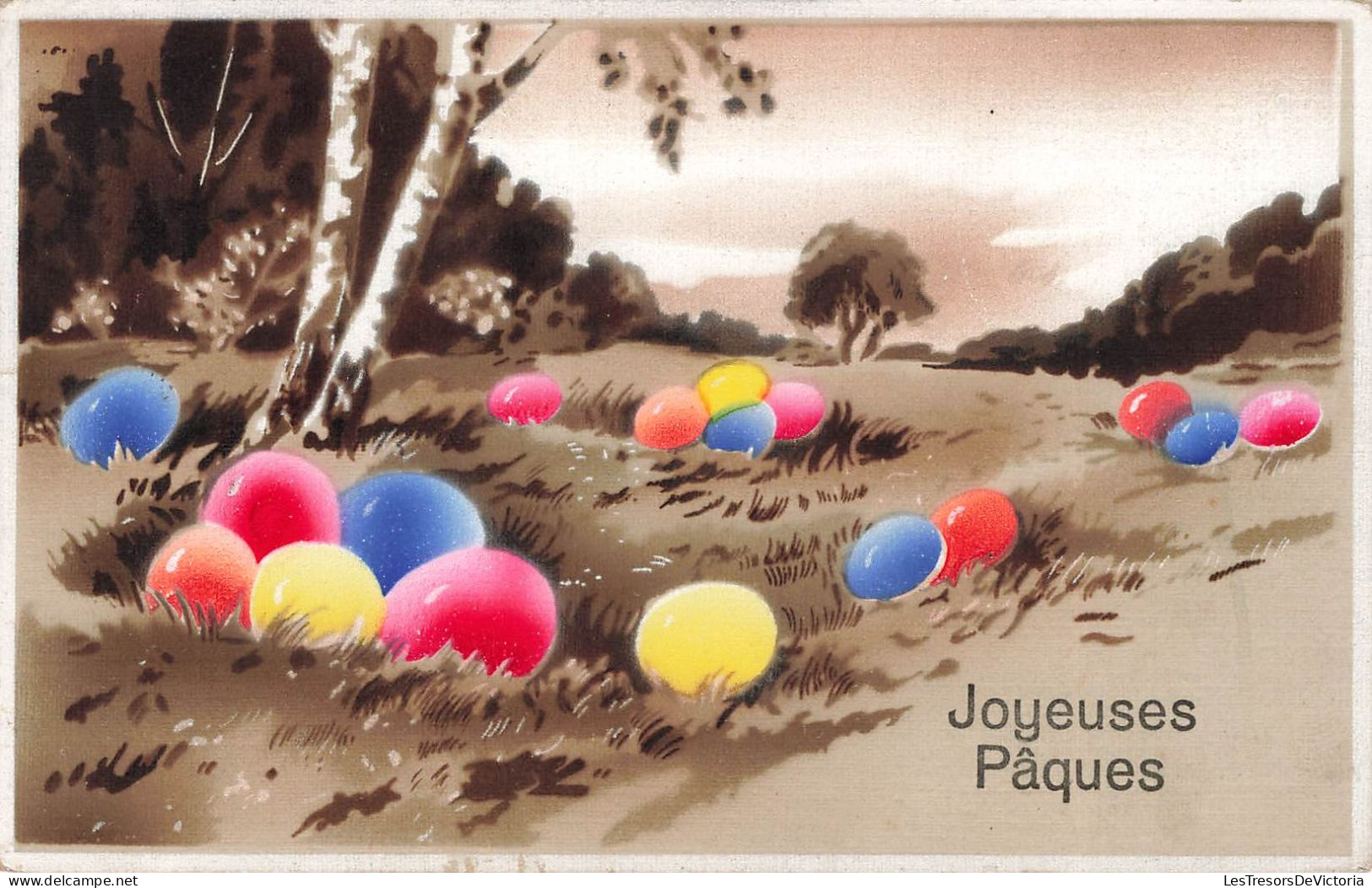 FÊTES - VŒUX - Joyeuses Pâques - œufs Colorisés - Carte Postale Ancienne - Pâques