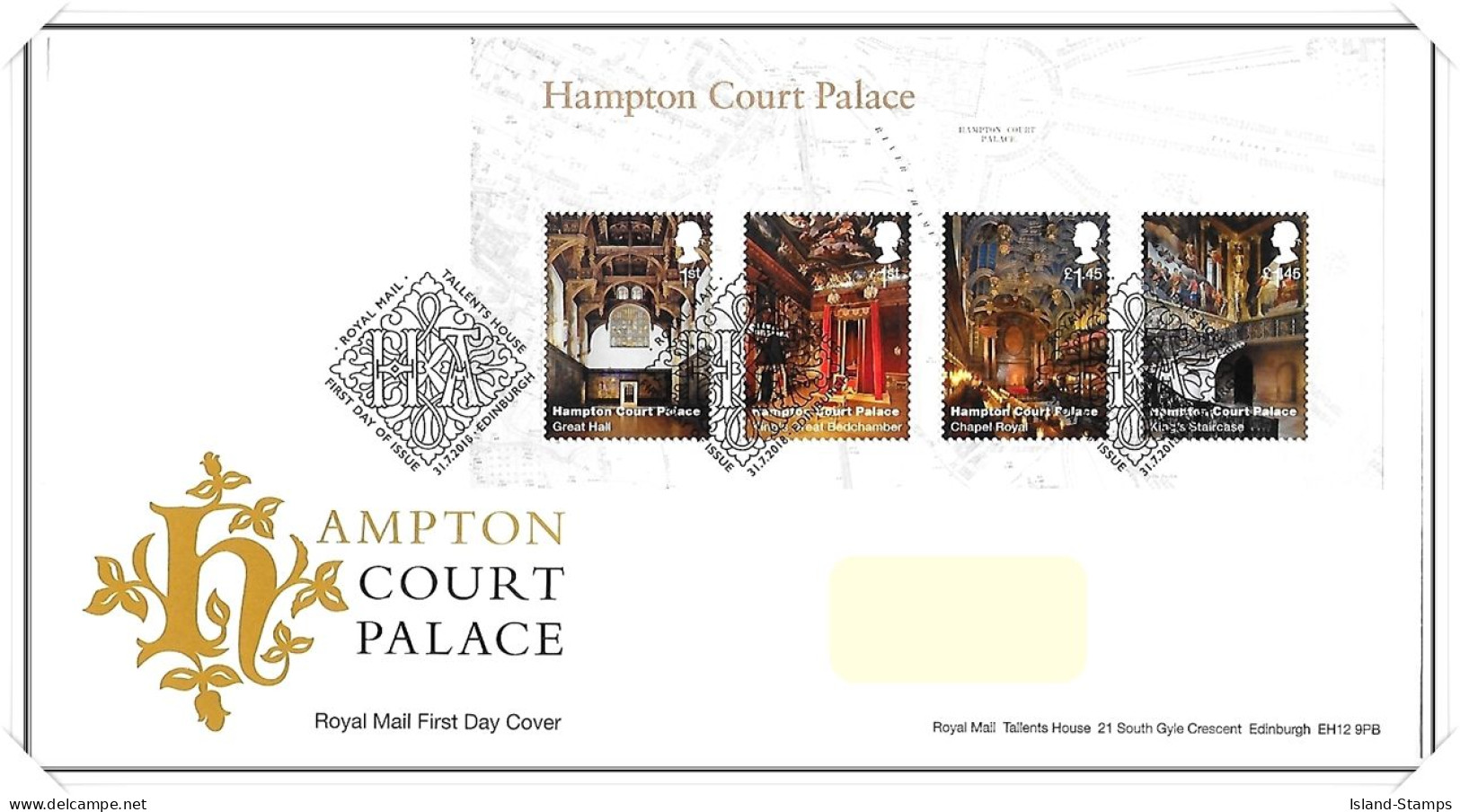 2018 GB FDC - Hampton Court Palace Mini Sheet - Typed Address - 2011-2020 Dezimalausgaben