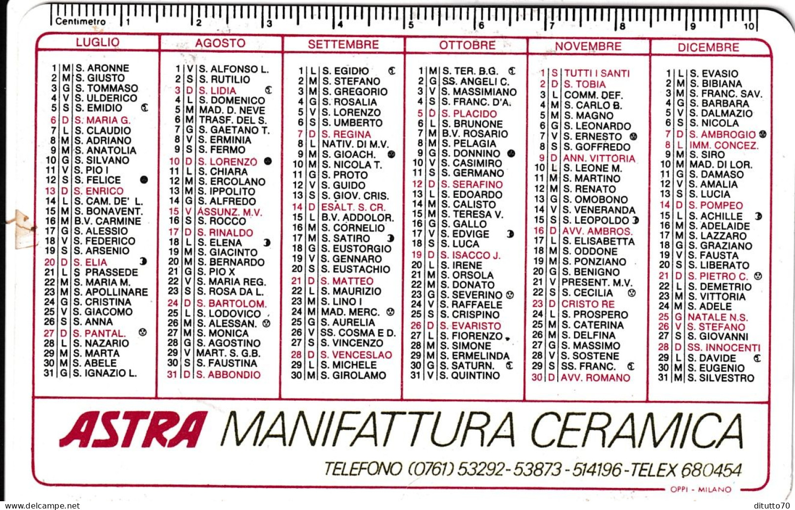 Calendarietto - Astra Manifattura Ceramica - Anno 1980 - Petit Format : 1971-80