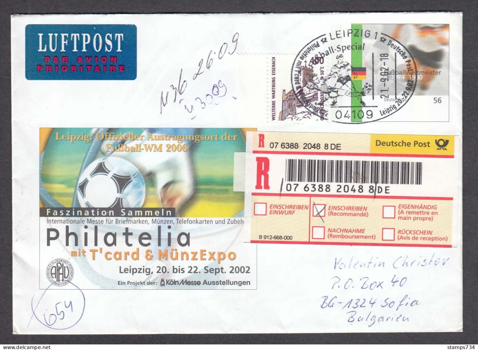BRD 24/2002 - 56 C(Football), Philatelia With T'card & Coin Expo, Post. Stationery With Spec. Cancelation, Travel - Enveloppes - Oblitérées
