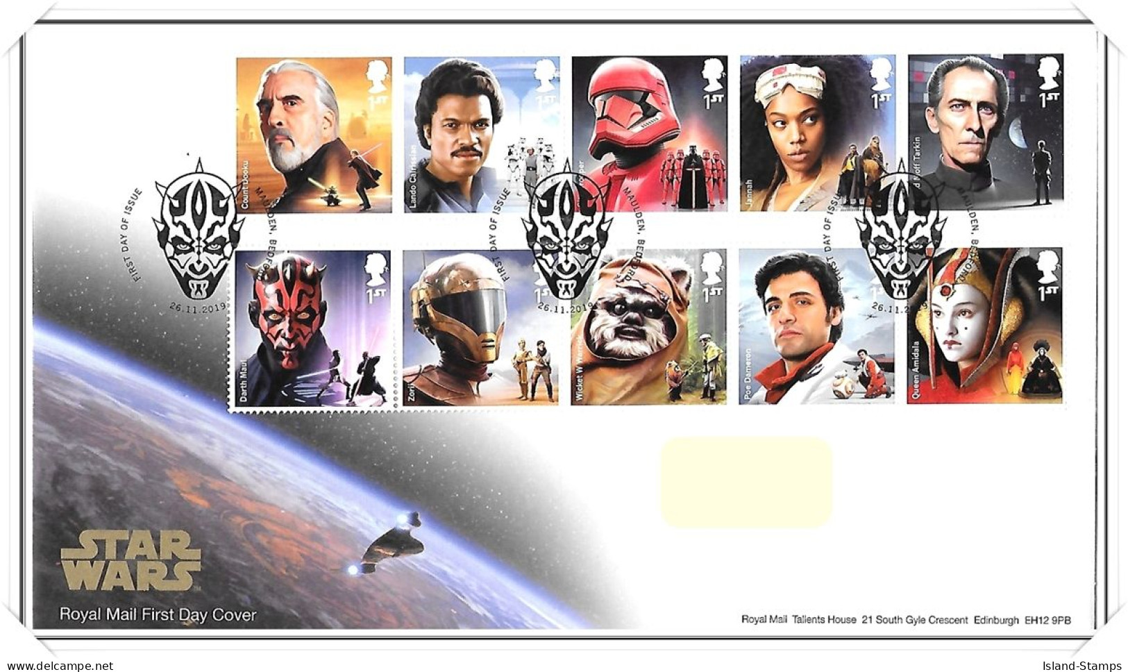 2019 GB FDC - Star Wars - Typed Address - 2011-2020 Dezimalausgaben