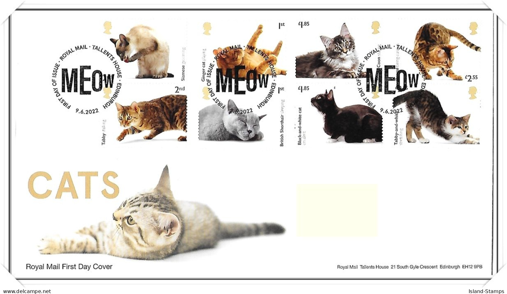 2022 GB FDC - Cats - Typed Address - 2021-... Ediciones Decimales