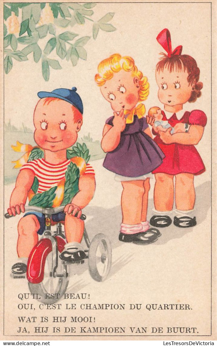 ENFANTS - Dessins D'enfants - Qu'il Est Beau - Filles Admirant Un Garçon - Carte Postale Ancienne - Dibujos De Niños
