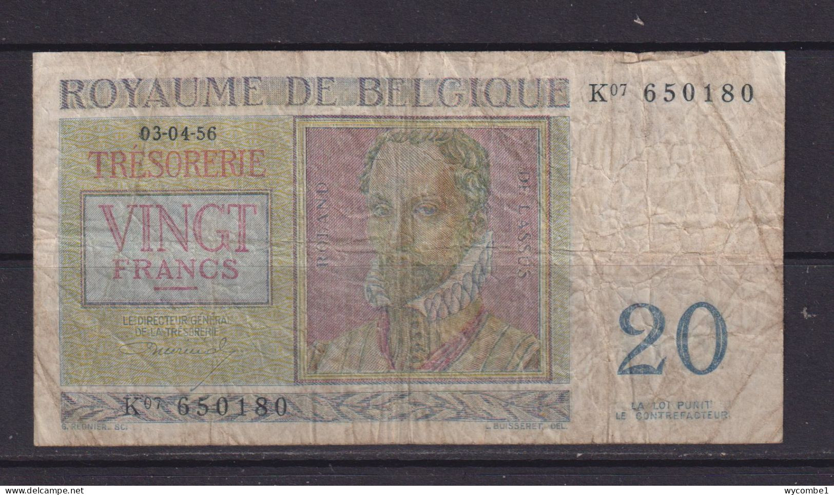 BELGIUM - 1956 20 Francs Circulated Banknote - Otros & Sin Clasificación