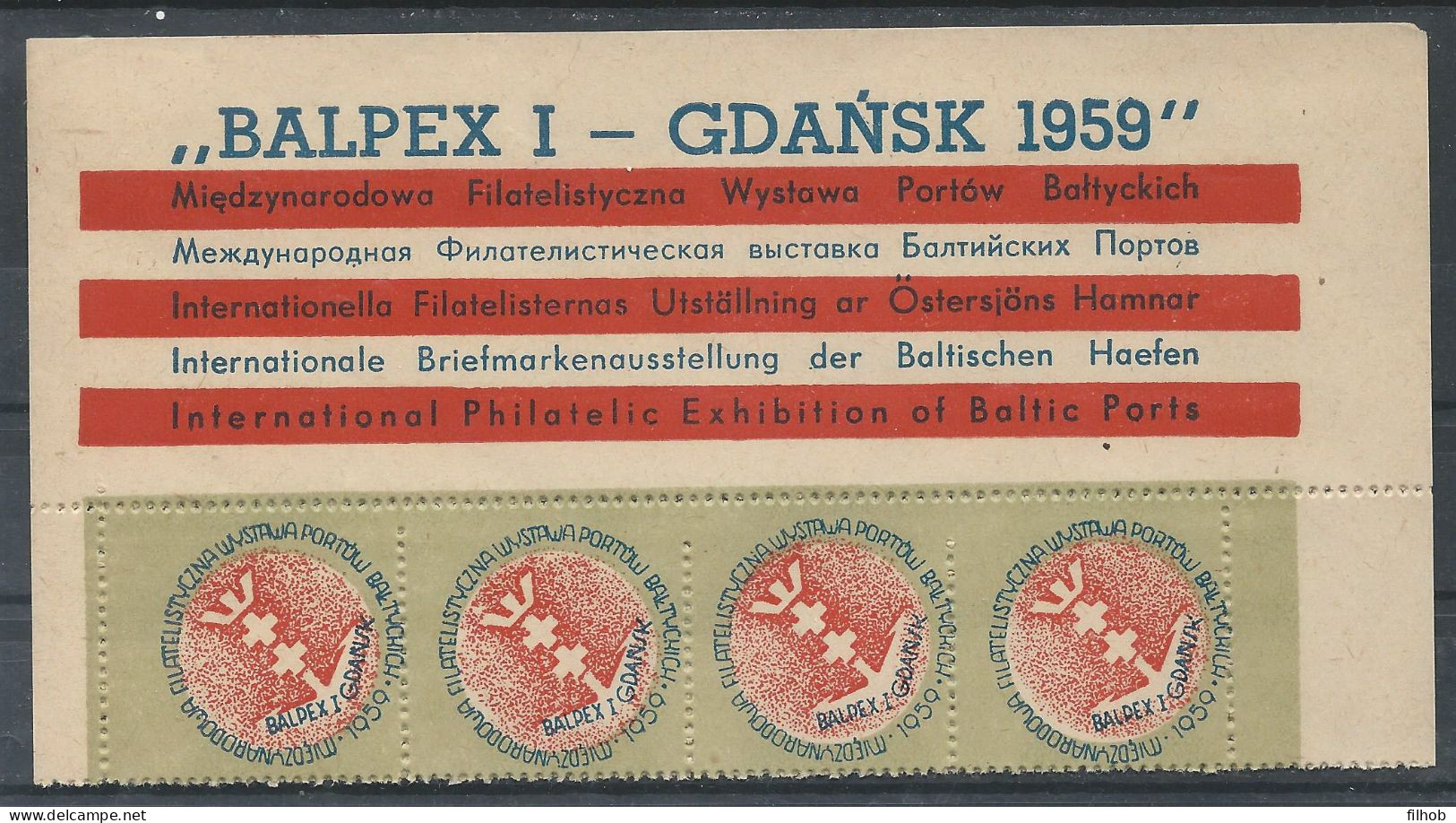 Poland Label - Philatelic Exhibition 1959 (L006): Gdansk Balpex (sheet - Fragment) - Fiscale Zegels