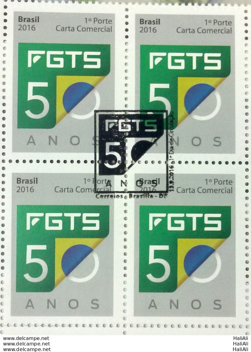 C 3650 Brazil Stamp 50 Years FGTS Economy 2016 Block Of 4 CBC DF - Nuovi