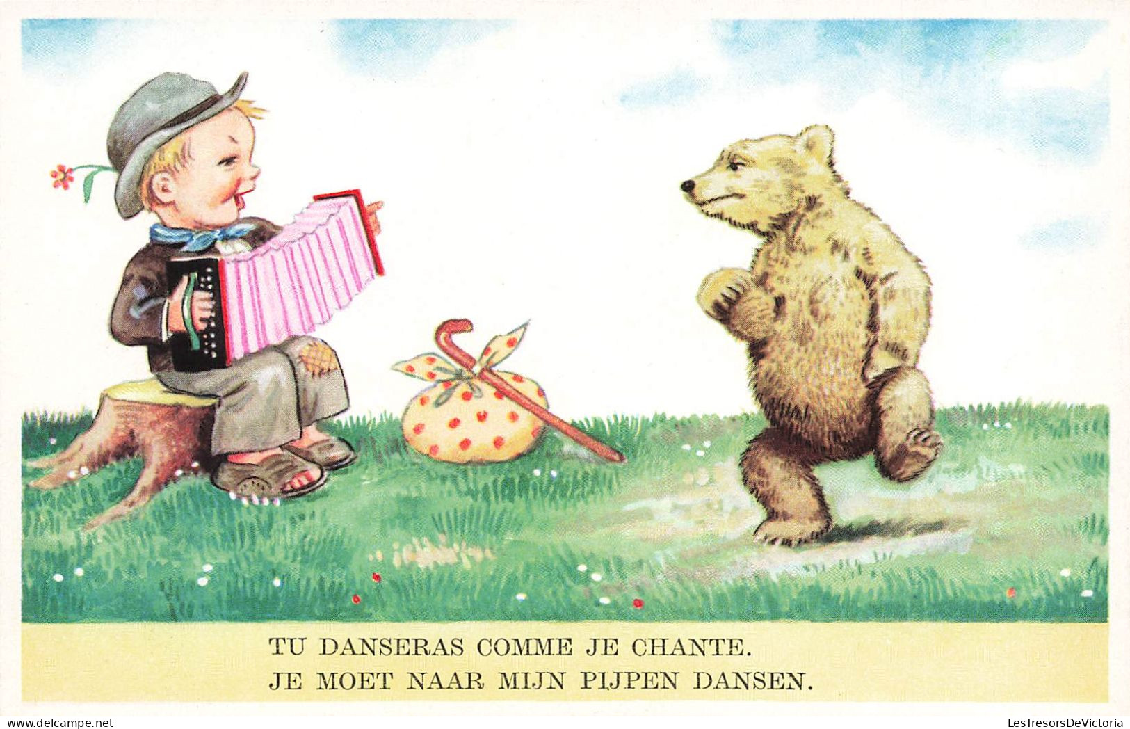 ENFANTS - Dessins D'enfants - Tu Danseras Comme Je Chante - Ours - Petit Garçon - Carte Postale Ancienne - Dessins D'enfants