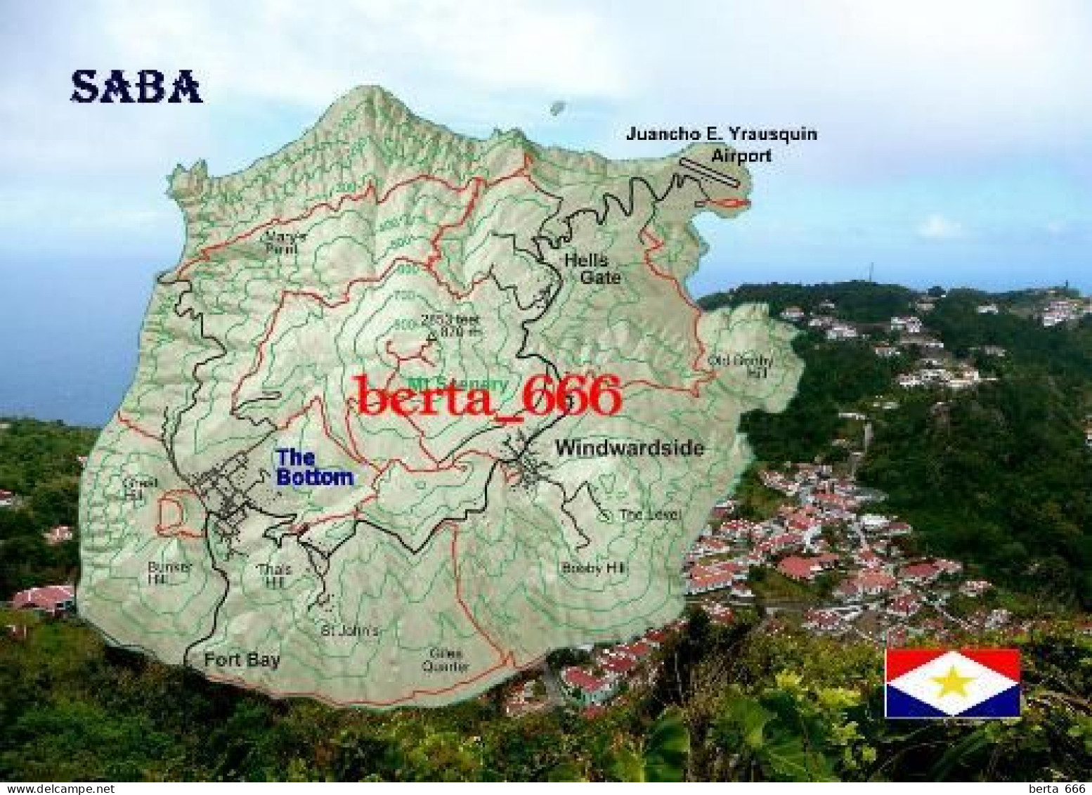 Saba Island Map New Postcard * Carte Geographique * Landkarte - Saba