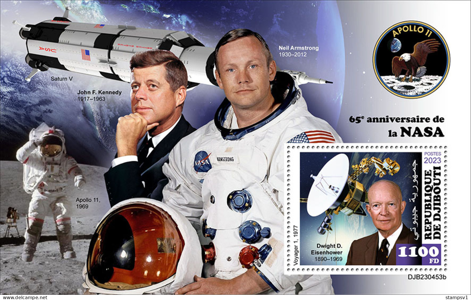 Djibouti  2023 65th Anniversary Of NASA. John F. Kennedy. (453b) OFFICIAL ISSUE - Kennedy (John F.)