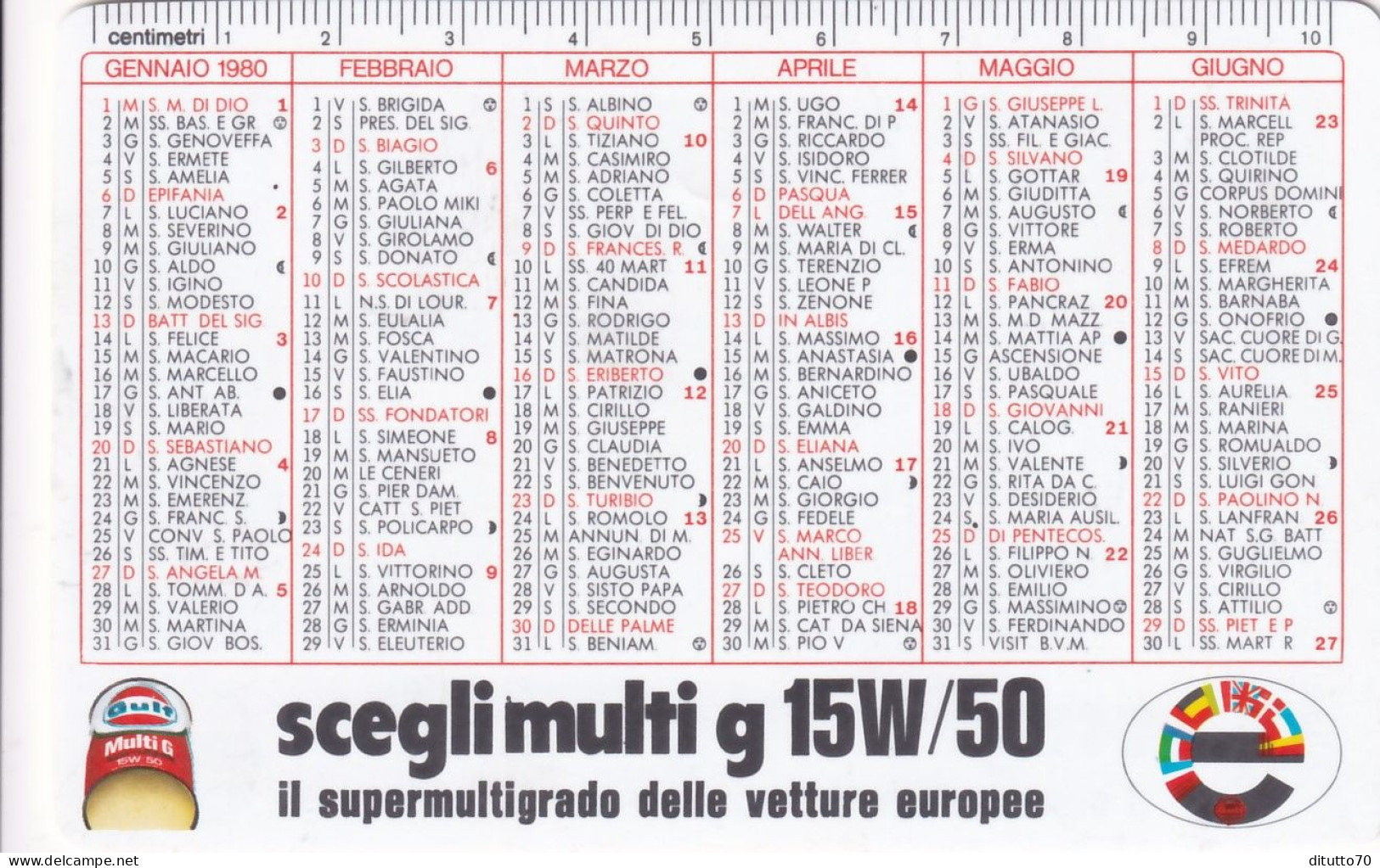 Calendarietto - Scegli Multi G 15w-50 - Anno 1980 - Petit Format : 1981-90