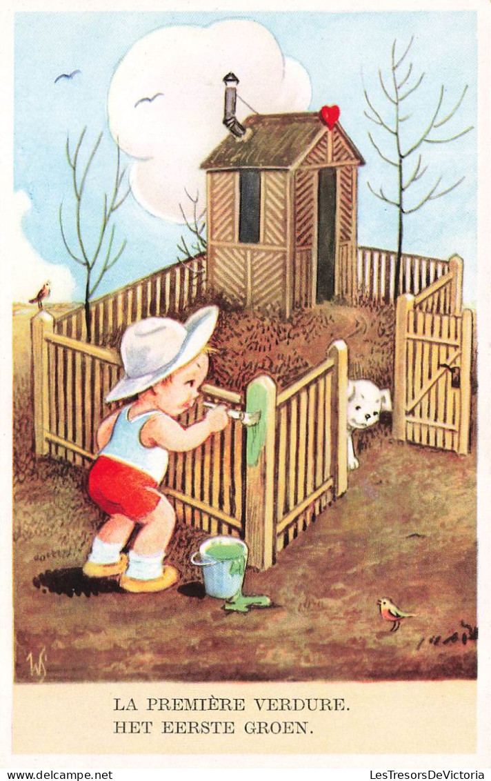 ENFANTS - Dessins D'enfants - La Première Verdure - La Peinture - Carte Postale Ancienne - Disegni Infantili