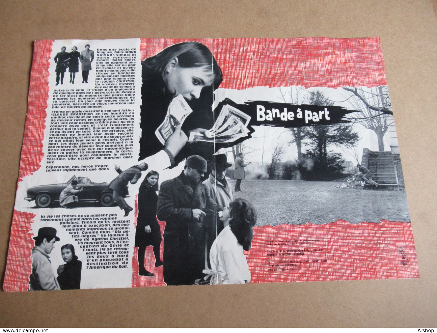 BANDE A PART De JEAN LUC GODARD Avec ANNA KARINA / SAMI FREY / CLAUDE BRASSEUR - PLAQUETTE SYNOPSIS Original 1964 Déplia - Cinema Advertisement