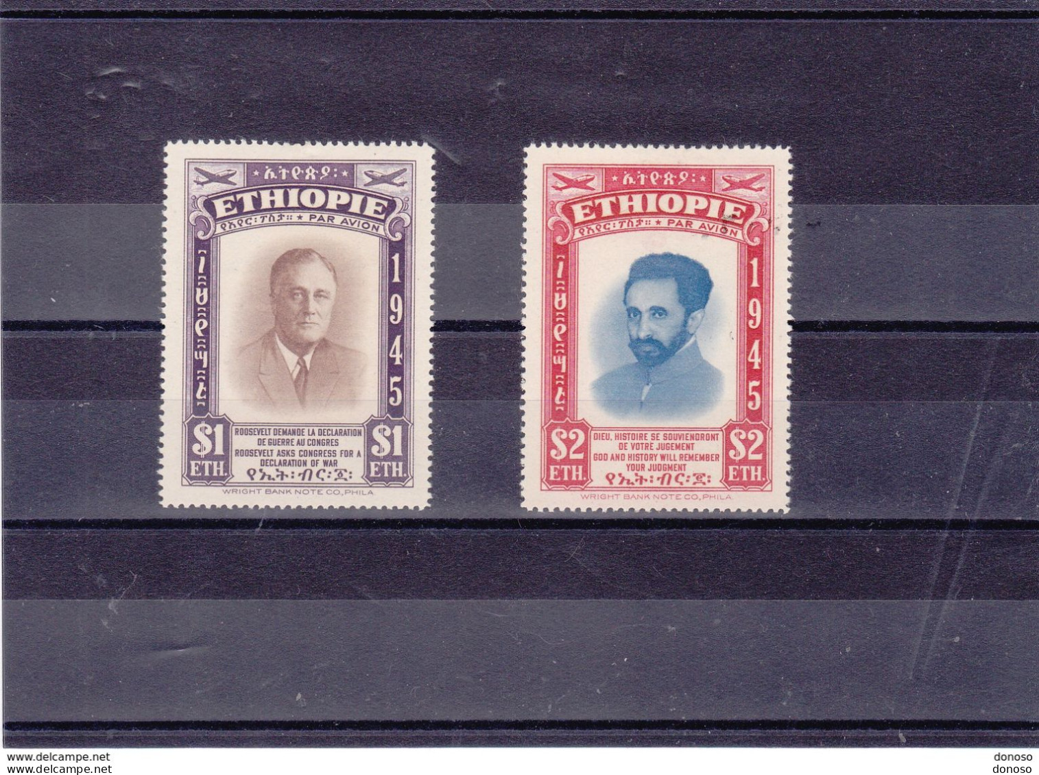ETHIOPIE 1947 ROOSEVELT Yvert PA  21-22, Michel 233-234 NEUF* MH - Etiopia