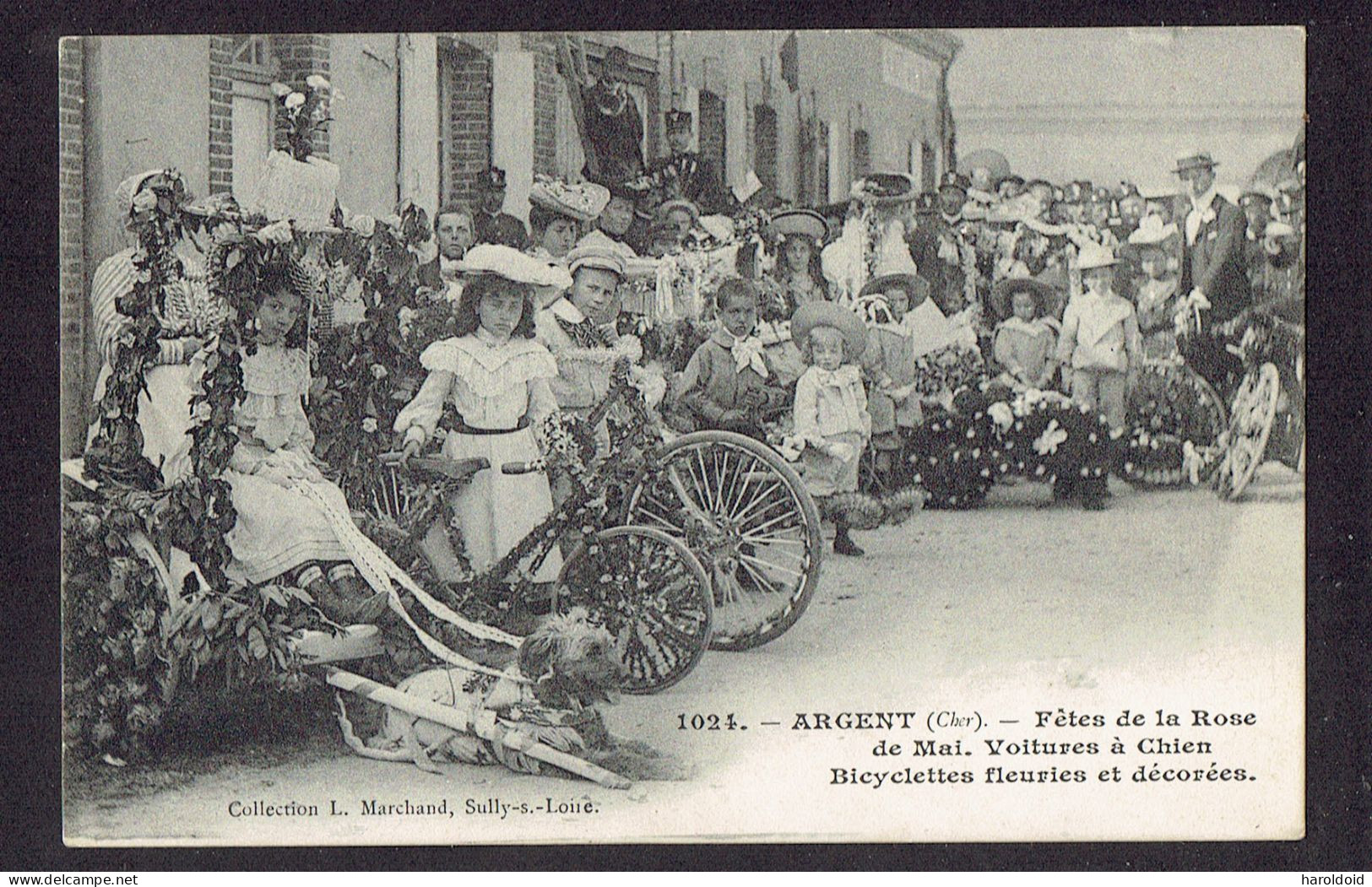 CPA 18 - ARGENT - FETES DE LA ROSE DE MAI - VOITURES A CHIEN BYCICLETTES FLEURIES ET DECOREES - Argent-sur-Sauldre