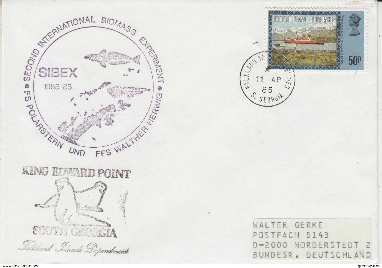 Falkland Islands Dependencies (FID) MS Walter Herwig  Sibex Ca  King Edward Point 11 APR 1985 (NE160C) - Navires & Brise-glace