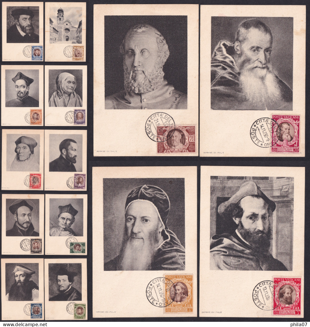 VATICAN 1950 - Serie Commemorative Du Concile De Trente (X) Lot Of 14 Cards / 15 Scans - Maximum Cards