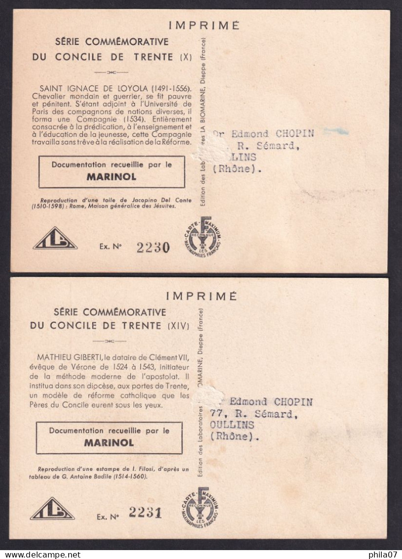 VATICAN 1950 - Serie commemorative du concile de Trente (X) lot of 14 cards / 15 scans