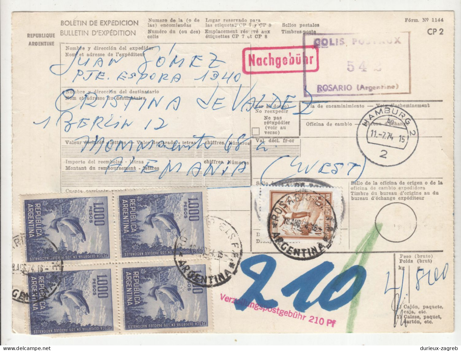 Argentina Parcel Card 1974 B240205 - Cartas & Documentos