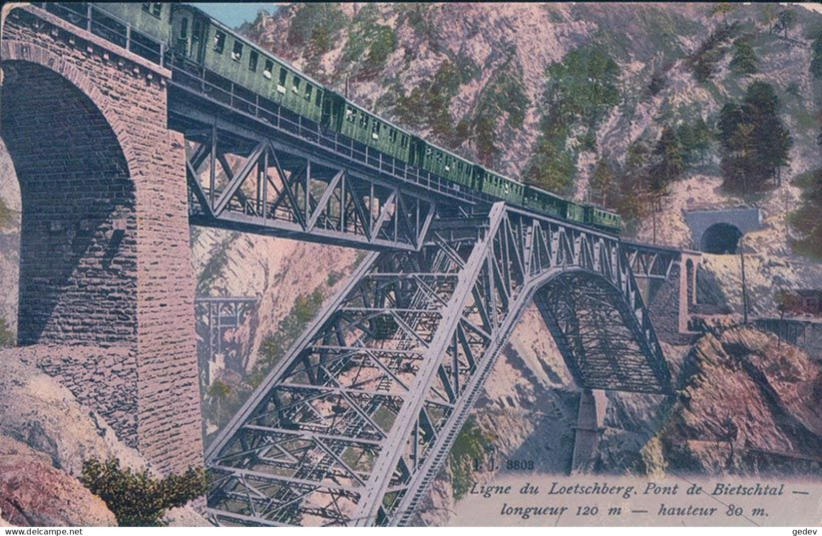 Lötschbergbahn, Chemin De Fer Et Tain Sur Le Pont De Bieschtal VS, Ligne Kandersteg-Zermatt Suisse (12080) - Kunstwerken