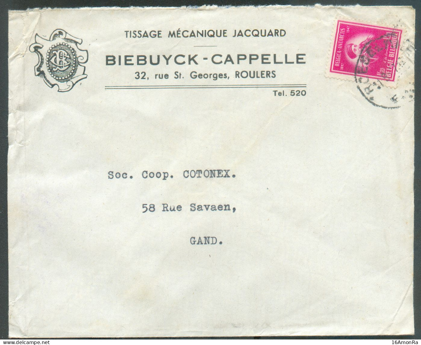 1Fr35 De GERLACHE (Antarctique)  Obl. Sc ROESELARE (ROULERS) Sur Lettre à En-tête (Tissage Jacquard BIEBUYCK CAPPELLE) 2 - Lettres & Documents