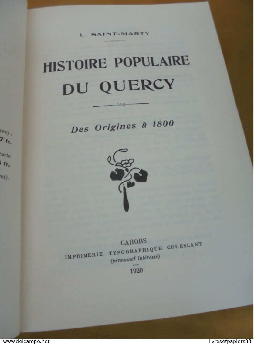 Histoire Populaire Du Quercy Des Origines à 1800 L. Saint-Marty - Midi-Pyrénées