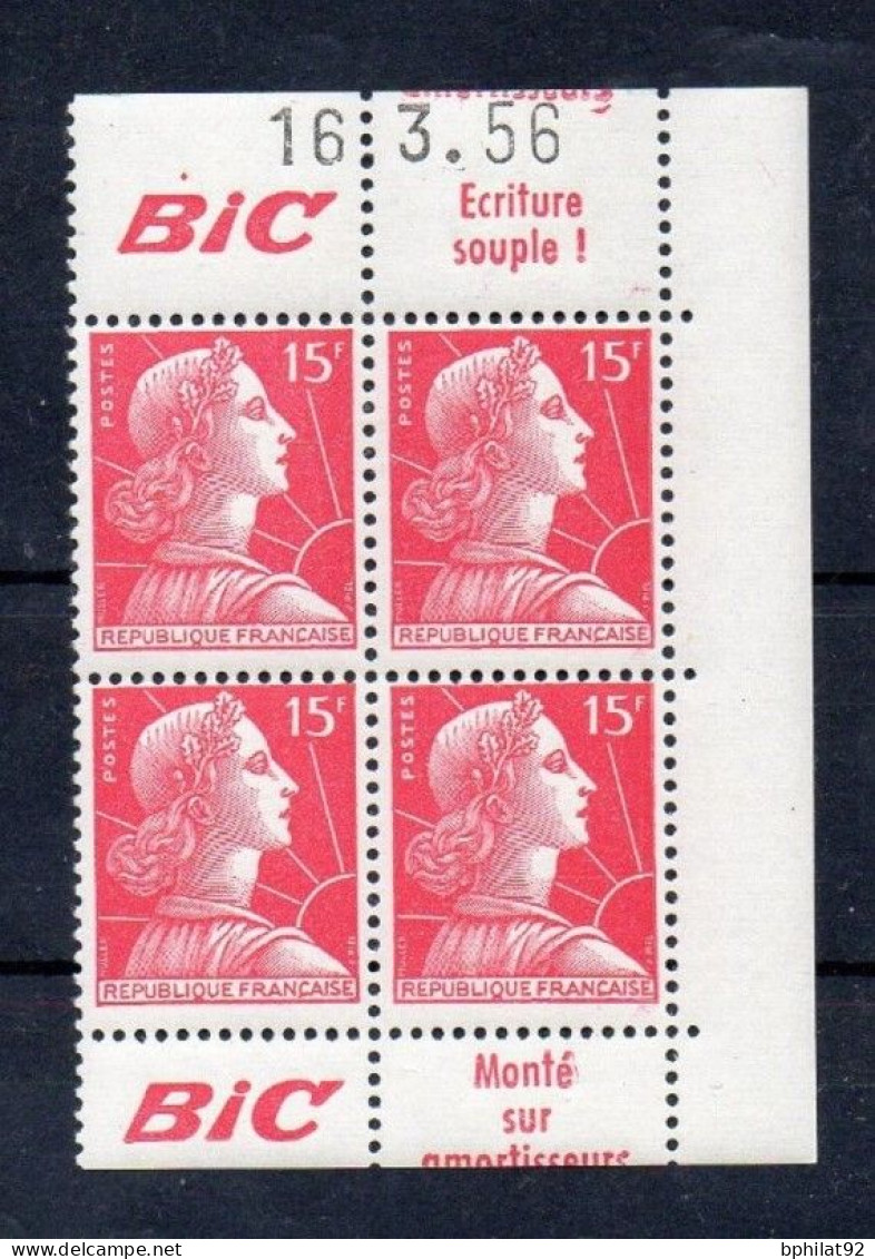 !!! 15 F MARIANNE DE MULLER BLOC DE 4 AVEC PUBS BIC ET COIN DATE NEUF ** - Unused Stamps