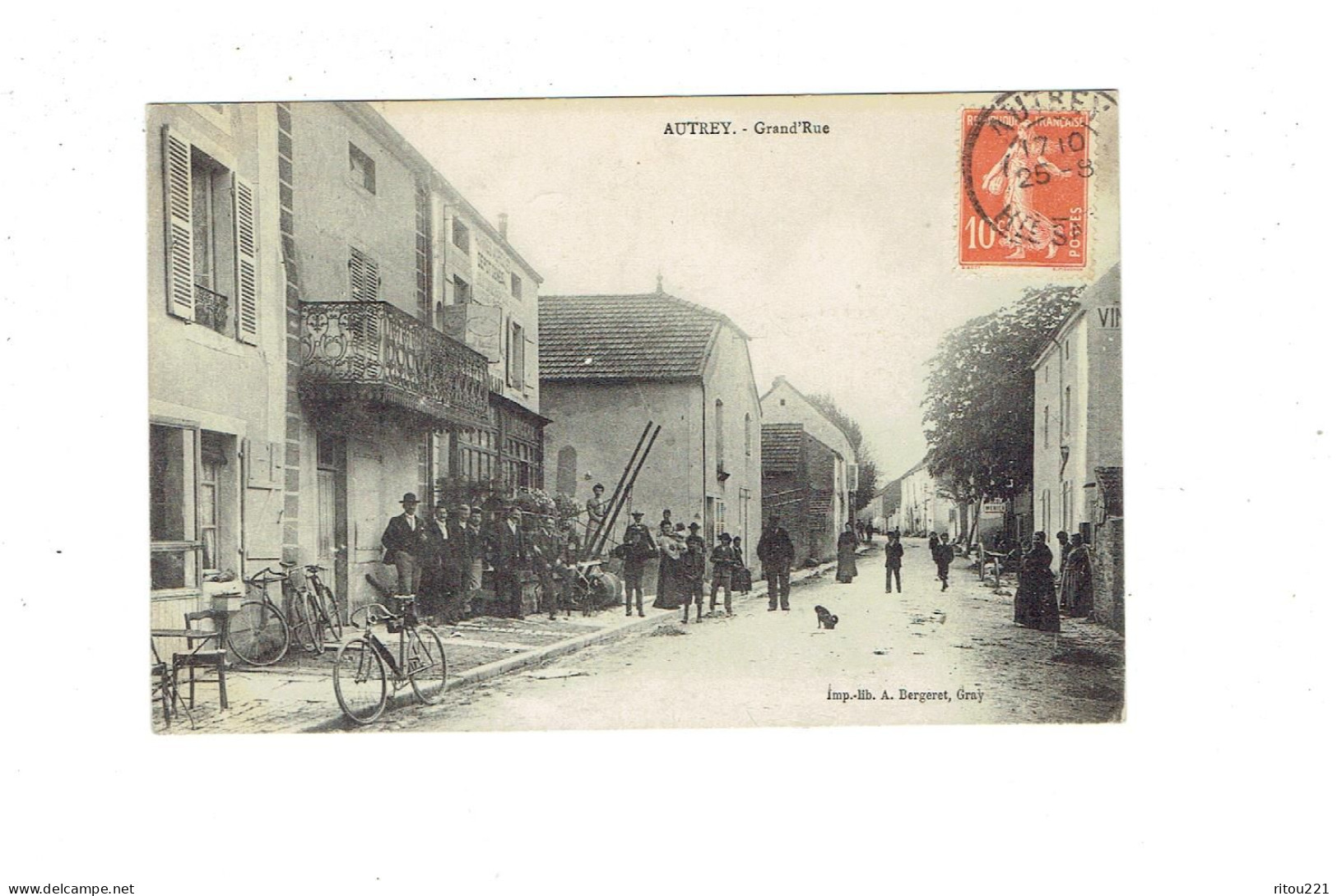 Cpa - 70 - Haute Saône - Autrey - Grand'rue - Animation Bicyclette - 1910 - Bergeret - Autrey-lès-Gray