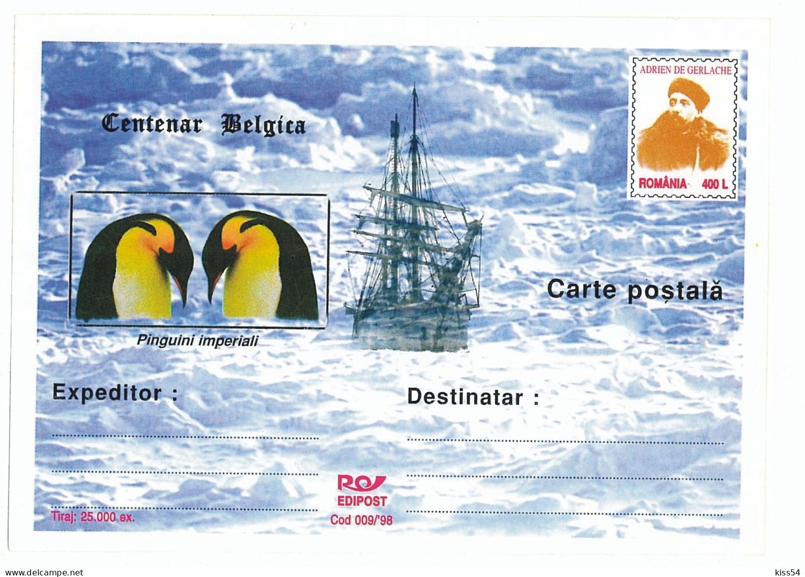 IP 98 - 9 ADRIEN De GERLACHE, Romania, Belgium - Pinguins - Stationery - Unused - 1998 - Polarforscher & Promis