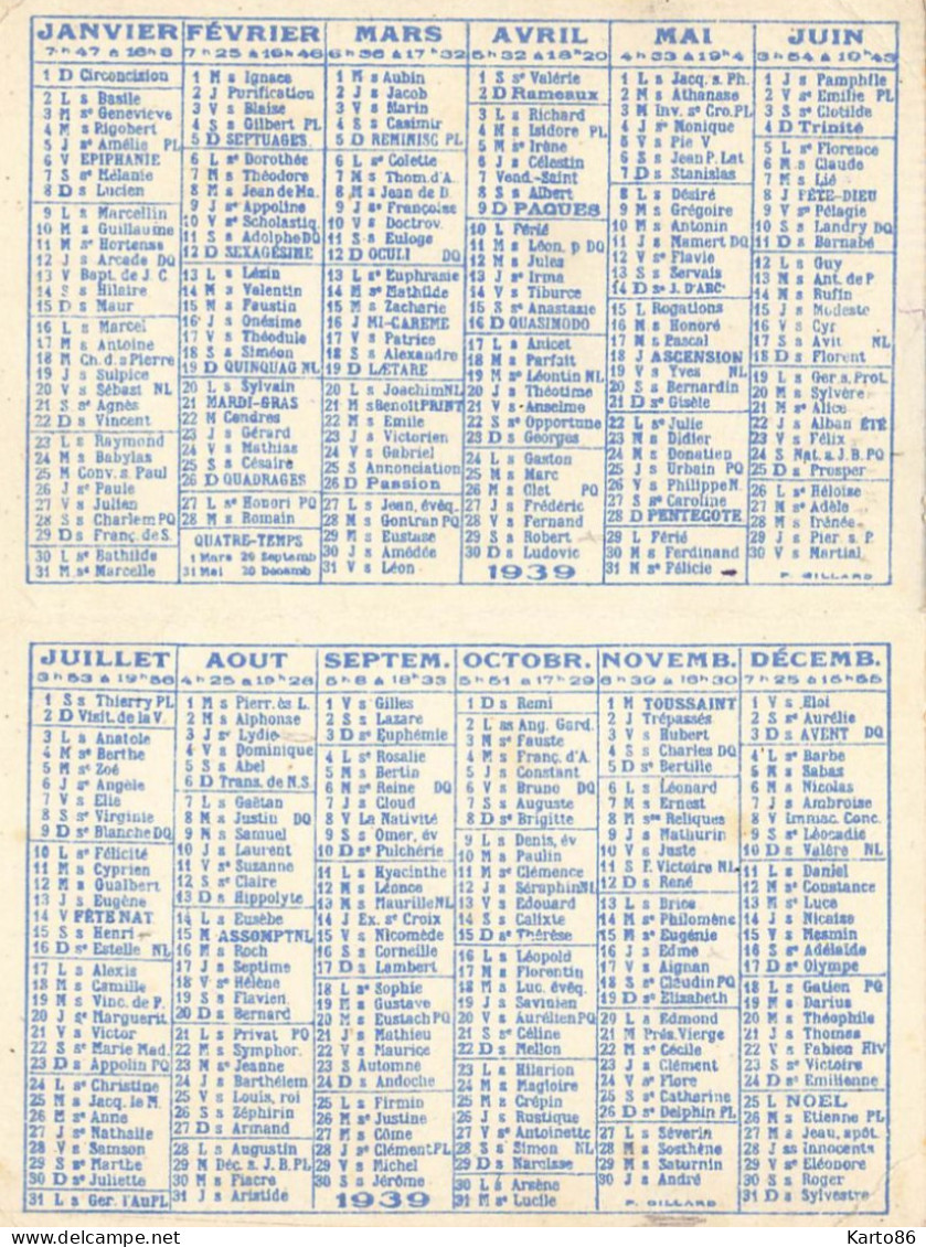 Petit Calendrier 1939 Publicitaire * DECRE * Decré Grands Magasins * Calendar - Petit Format : 1921-40