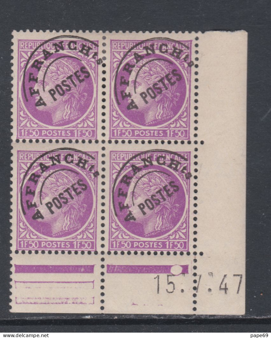 France Préoblitéré N° 91A X  Type Mazelin 1 F 50 En Bloc De 4 Coin Daté Du 15 . 7 . 47 ;  1 Pt Blanc,  Trace Charn., TB - Precancels