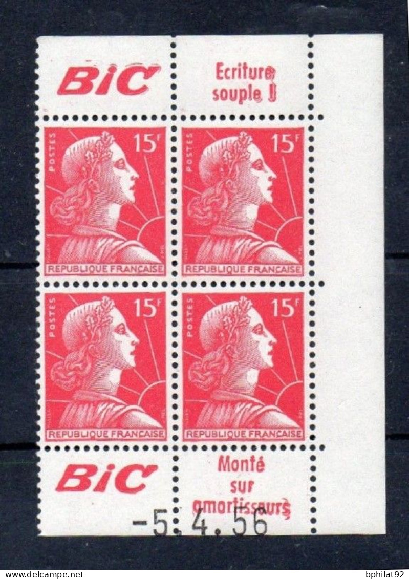 !!! 15 F MARIANNE DE MULLER BLOC DE 4 AVEC PUBS BIC ET COIN DATE NEUF ** - 1950-1959