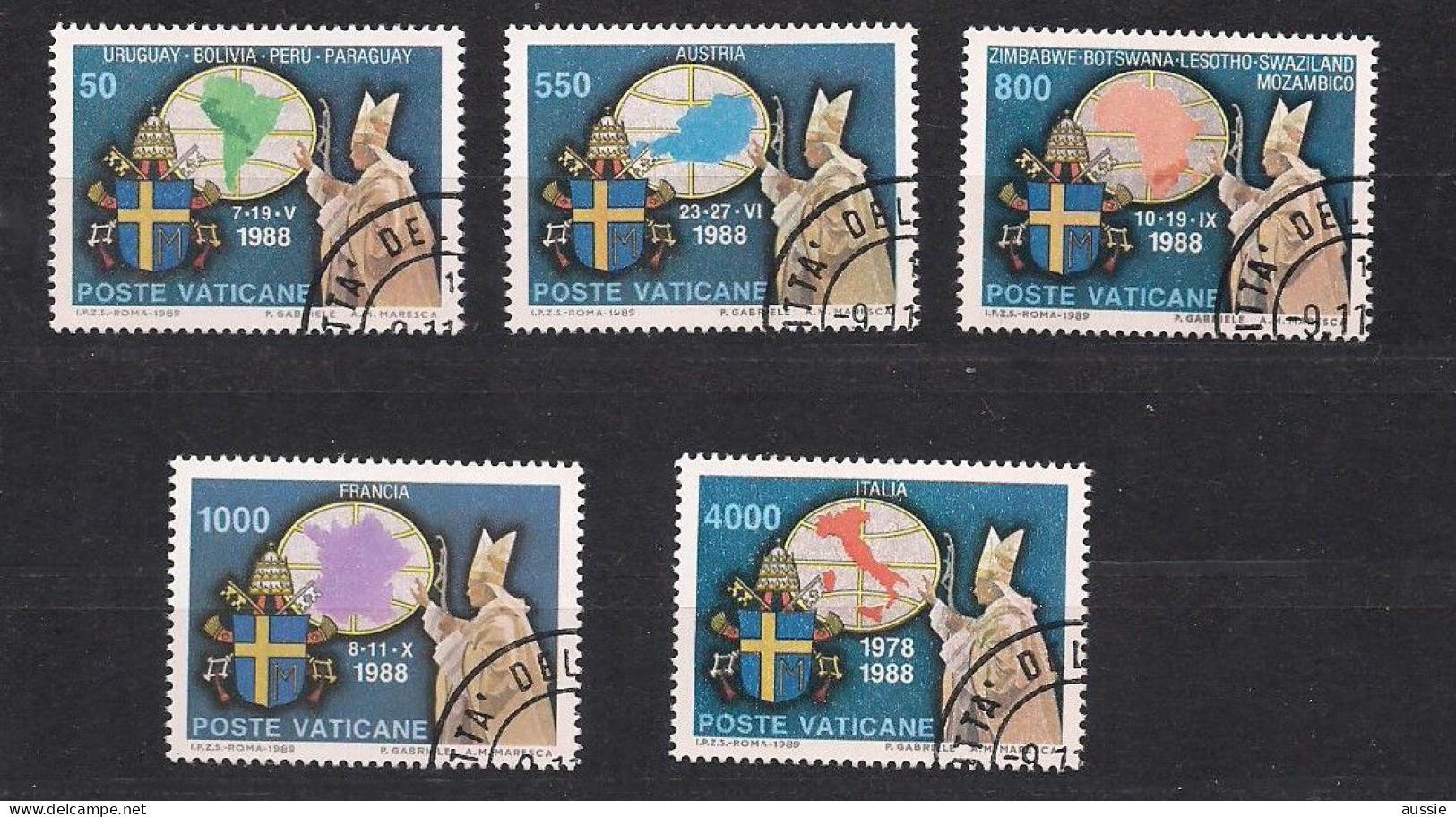 Vatican Vatikaan 1989 Yvertnr. 867-871 (o) Oblitéré Cote 15 € Voyages De SS Jean-Paul II - Gebraucht